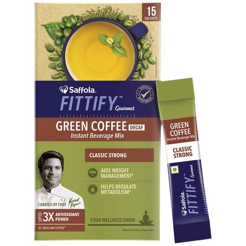 Saffola FITTIFY Gourmet Classic Strong Green Coffee Instant Beverage Mix, 15 Sachets Box-2.webp